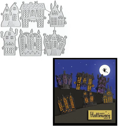 ALIBBON Troqueles de Halloween para hacer tarjetas y álbumes de recortes, troqueles de corte de castillo de Halloween, moldes de plantilla de metal,