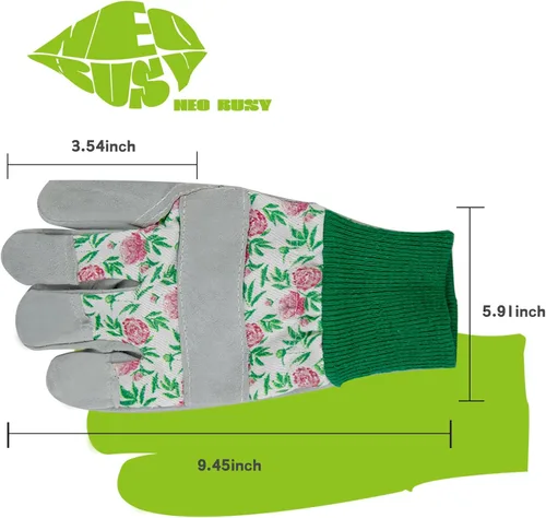 Miniatura 4 de Guantes de cuero de jardinería para mujeres trabajadoras, agarre fuerte, guantes a prueba de espinas antideslizantes (verde)