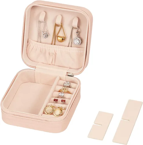 Miniatura 7 de LETURE Joyero pequeño de piel sintética, estuche portátil de viaje para anillos, colgantes, aretes, collares, organizador de pulseras, cajas