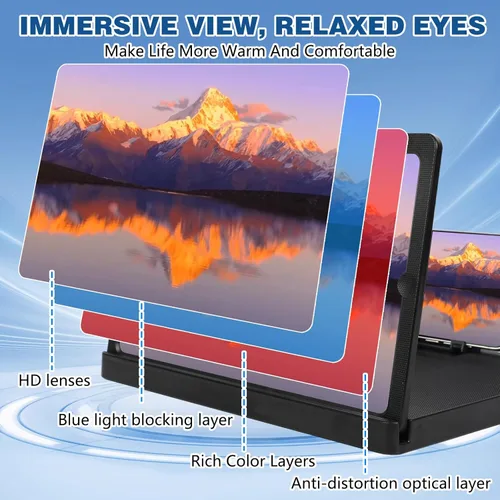 Miniatura 6 de Lupa de pantalla para teléfono celular, Lupa 3D HD con proyector de pantalla agrandada para películas, videos y juegos, soporte de teléfono plegable