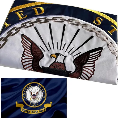 Bandera con Emblema de la Marina de EE.UU. Bordada 3x5 pies para Exteriores de Doble Cara Banderas Militares Navales de los Estados Unidos Bandera