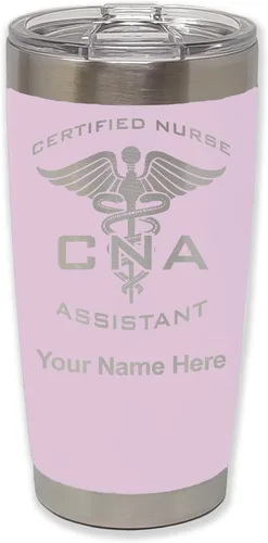 Miniatura 25 de LaserGram Vaso aislado al vacío de 20 onzas, asistente de enfermera certificada por CNA, grabado personalizado incluido (negro)