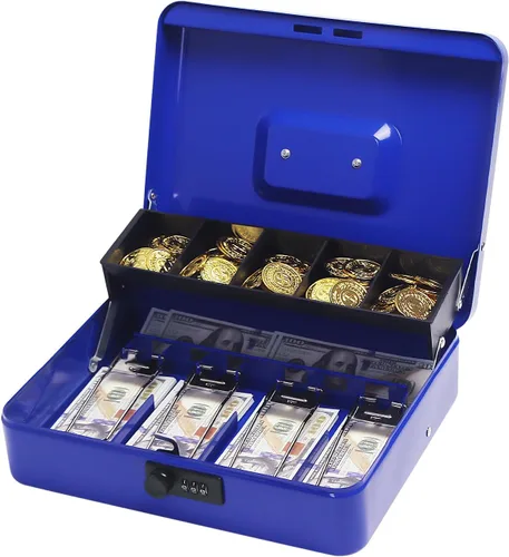Miniatura 6 de Caja de efectivo con cerradura de combinación, caja de dinero de metal con bandeja de dinero, caja de bloqueo de efectivo para venta de garaje