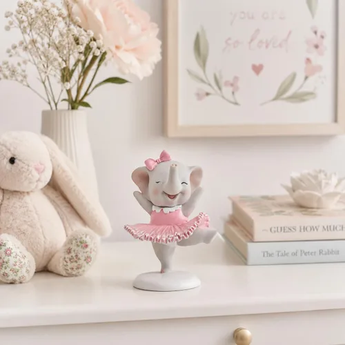 Miniatura 6 de Comfy Hour Figura de elefante de bailarina bailarina de 5 pulgadas, estatua de animal caprichosa en tutú rosa, coleccionable decorativa