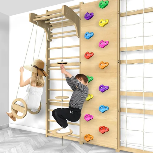 Miniatura 4 de Juego de escalera sueca 10 en 1 de tamaño extragrande mejorado de 94.5 pulgadas de altura, parque infantil en casa con columpio, escalera de cuerda