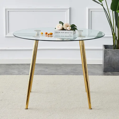 Miniatura 4 de A Glass Tabletop with a Diameter of 40 inches and a Modern Minimalist Circular Dining Table with Gold Plated Metal Legs. 40 '* 40' * 30 ' DT 1164