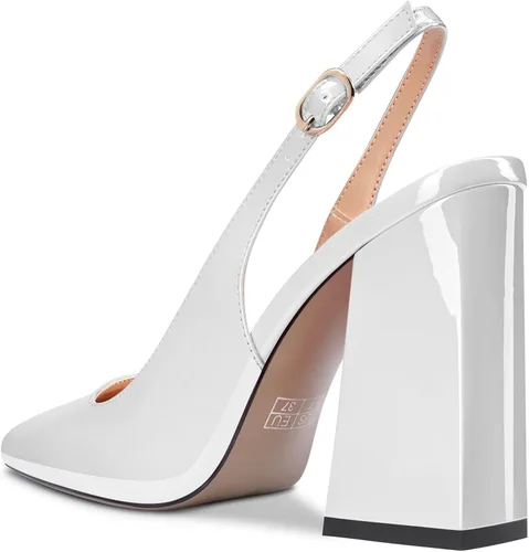 Miniatura 3 de Castamere Sandalias de vestir transparentes con tacón alto y puntera cuadrada para mujer, tacón grueso y sin cordones, tacón de 3.9 pulgadas