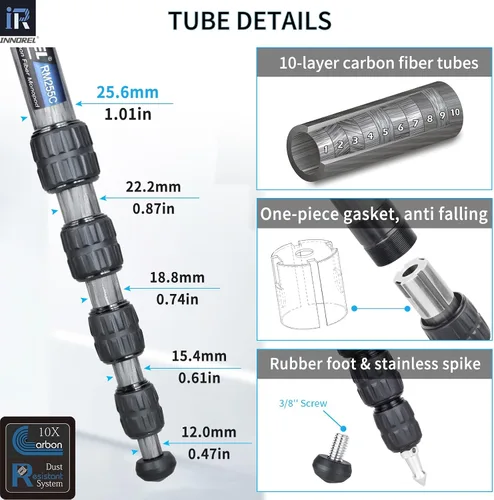 Miniatura 3 de Cámara de fibra de carbono Monopod INNOREL RM255C Profesional Portátil Compacto Ligero Viaje Monopod de 5 secciones para Canon Nikon Sony DSLR