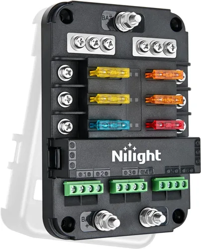 Miniatura 13 de Nilight - Bloque de fusibles de hoja de 6 vías 50055F, 6 circuitos con caja de fusibles de bus negativo con indicador LED ATO/ATC Panel de fusibles