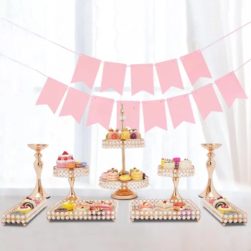 Miniatura 4 de YIYIBYUS Juego de 9 soportes de cristal para tartas, soporte para cupcakes, frutas, dulces, postres con cuentas de cristal para mesa de postre, 9