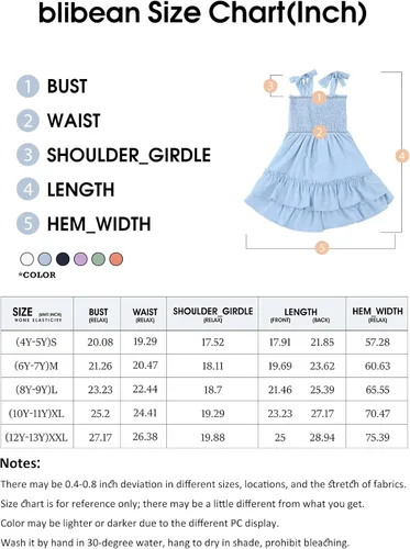 Miniatura 6 de blibean Vestido de verano con tirantes para niñas de 4 a 13 años