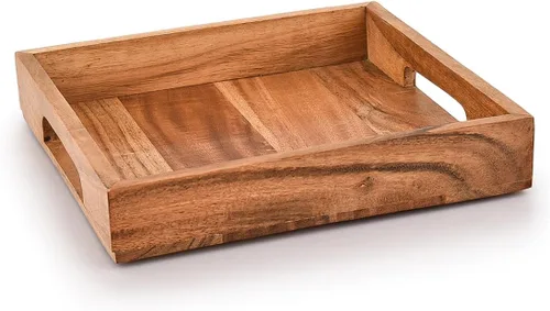 Miniatura 2 de Samhita Bandeja de madera de acacia con asas, bandeja de madera para servir, bandeja de aperitivos, bandeja de desayuno, ideal para desayuno, café