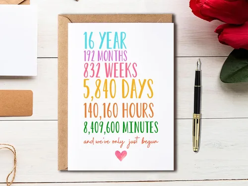 Miniatura 4 de Tarjeta de aniversario 16 – Tarjeta de boda de 16 años – Tarjeta de felicitación divertida – Solo acabamos de empezar – Regalo para marido y esposa
