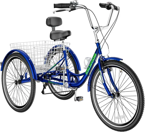 Miniatura 22 de H&ZT Triciclo para adultos, bicicleta de 3 ruedas, triciclo crucero, con cambio de 7 velocidades, manilla de freno de estacionamiento, paso bajo