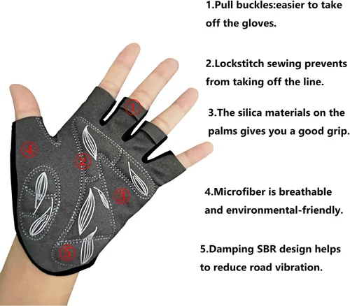 Miniatura 3 de Guantes de ciclismo de montaña, guantes de ciclismo para hombresmujeres, almohadillas de absorción de impactos de 0.197 pulgadas (0.197 in), guantes