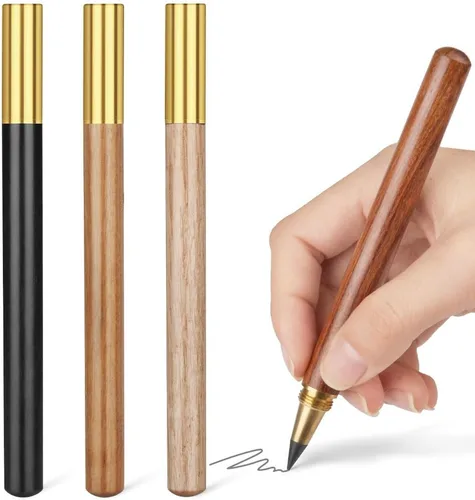 Miniatura 8 de HOTUT Lápices sin tinta, 3 lápices eternos de madera, lápices infinitos de madera, grafito con carcasa de madera, reutilizables, para escribir
