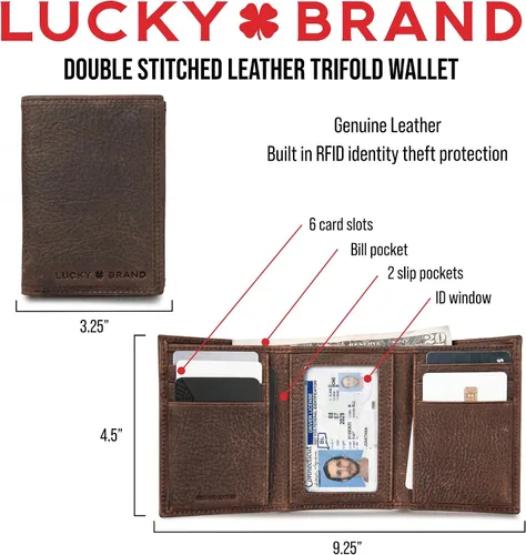 Miniatura 7 de Lucky Brand Men's Trifold Wallet ID Window Card Slots Genuine Leather Organization Durable Stylish