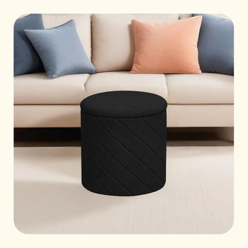 Miniatura 6 de PINPLUS Otomana con Stroage redondo Boucle otomana y bandeja Sherpa extraíble pie taburete mesa de café para dormitorio, sala de estar, negro, 16.9