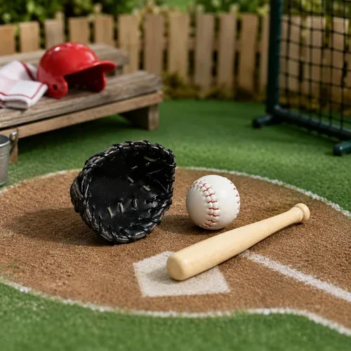 Miniatura 5 de LOGOFUN Miniatures Sports Baseball Kits Mini Bate de Bate de Béisbol Juguete Miniatura Bate de Béisbol Guante y Pelota para Accesorios de Casa
