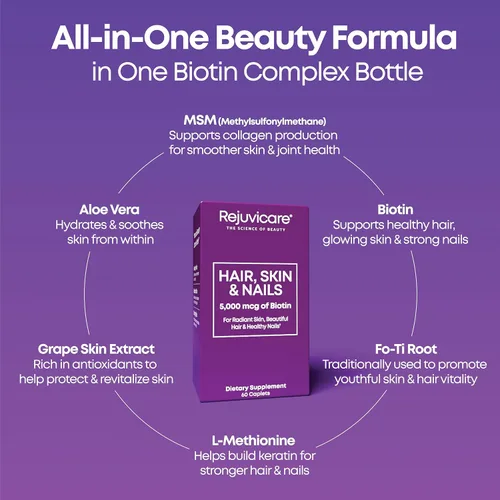 Miniatura 4 de Piel y uñas, soporte para el crecimiento del cabello, piel y uñas saludables, biotina, vitaminas B1, B2, B3, B6 y B7 + B1, apoya un cabello