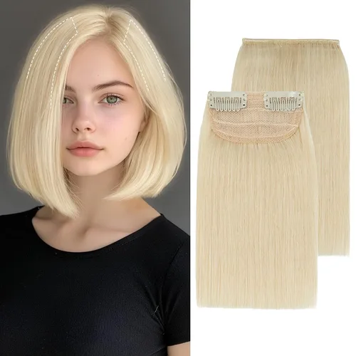 Miniatura 9 de S-noilite Extensiones de cabello corto con broches, 100% cabello humano real, 1 unidad, 2 clips, extensiones de cabello para mujer, añade volumen, 4