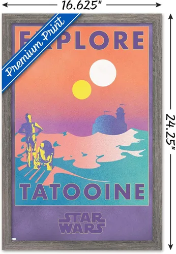 Miniatura 3 de Trends International Star Wars: Tatooine - Póster de pared de Explore Tatooine, 14.725 x 22.375 pulgadas, versión enmarcada de madera de granero