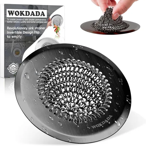 Miniatura 9 de Wokdada Revolucionario colador de drenaje para fregadero de cocina y tapón de fregadero/malla de cadena reversible patentada, limpieza sin esfuerzo