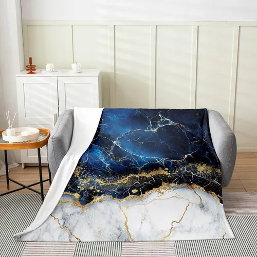 Miniatura 2 de Manta de forro polar de mármol tamaño individual de 60 x 80 pulgadas, manta de franela de líneas geométricas con purpurina dorada, manta de franela