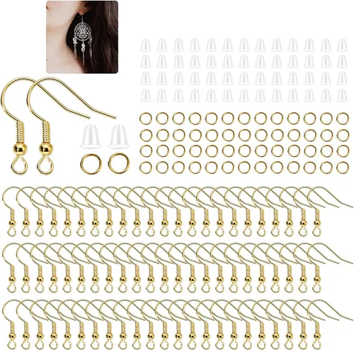 600 ganchos hipoalergénicos para aretes, kit de fabricación de aretes dorados, con parte trasera de aretes y anillos para hacer joyas (dorado)