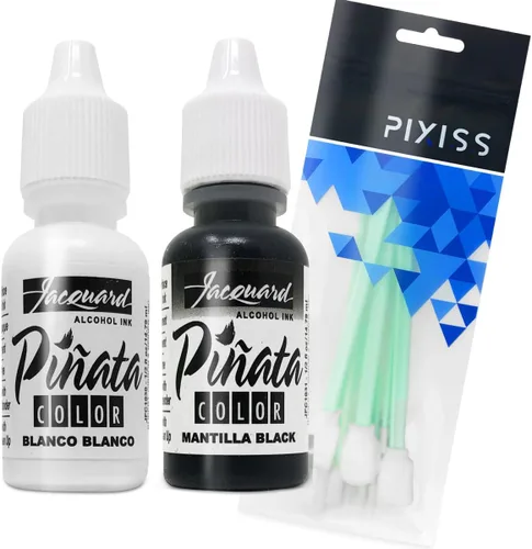 Paquete de tintas de alcohol para piñata jacquard en blanco y negro, blanco y mantilla y 10 herramientas de mezcla de tinta Pixiss