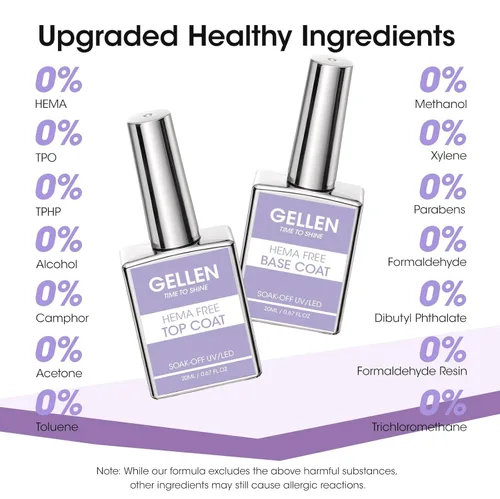 Miniatura 7 de GELLEN 20 ml de gel base y capa superior, capa superior brillante libre de hema y capa base para esmalte de uñas de gel, esmalte de uñas