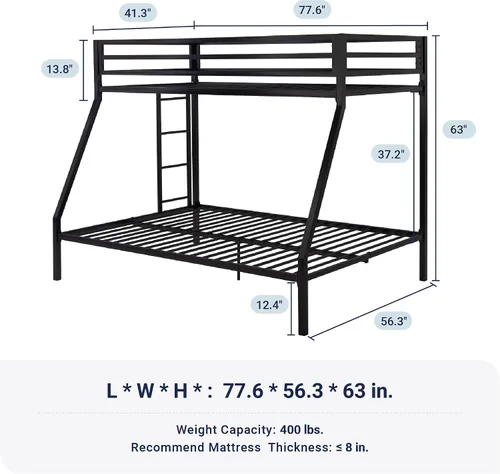 Miniatura 2 de Allewie Litera de metal tamaño individual sobre matrimonial para jóvenes y adultos con escalera y barandilla resistente, diseño pequeño que ahorra