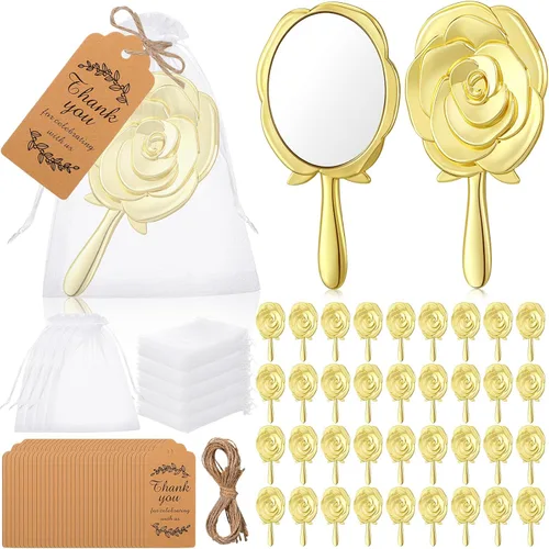 Suzile Juego de 36 espejos de mano vintage mini rosa compacto espejo de quinceañera regalos de fiesta para invitados, suministros de fiesta de