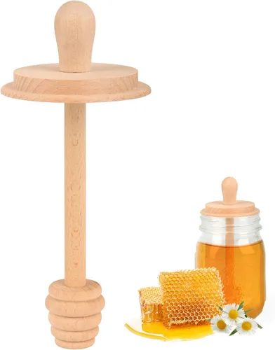 Miniatura 12 de Sun3drucker Juego de tarros de madera para miel con tapas, palo de madera para tarros de boca regular, tapas de panal de miel para boca regular