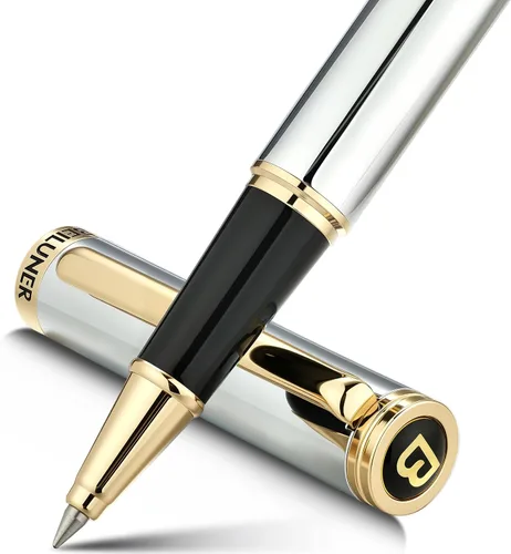 BEILUNER - Bolígrafo de lujo con bola de rodillo, impresionante diseño de cromo plateado con acabado en oro de 24 quilates, diseños nobles y cromo