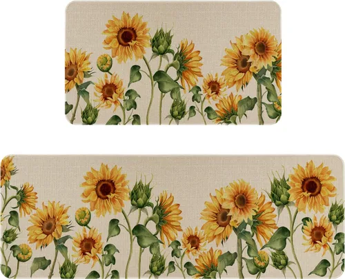 Miniatura 9 de Juego de 2 tapetes y tapetes de cocina con diseño floral de primavera, diseño floral de acuarela para piso, decoración de fregadero de cocina