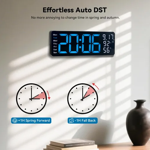 Miniatura 5 de Reloj de pared digital con pantalla grande, reloj digital de 17.3 pulgadas con control remoto a color RGB, reloj de pared grande con atenuación