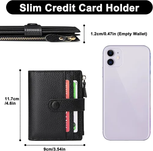Miniatura 3 de FALAN MULE - Carteras pequeñas para mujer con bloqueo RFID, piel auténtica, cartera plegable delgada con cremallera y monedero para monedas