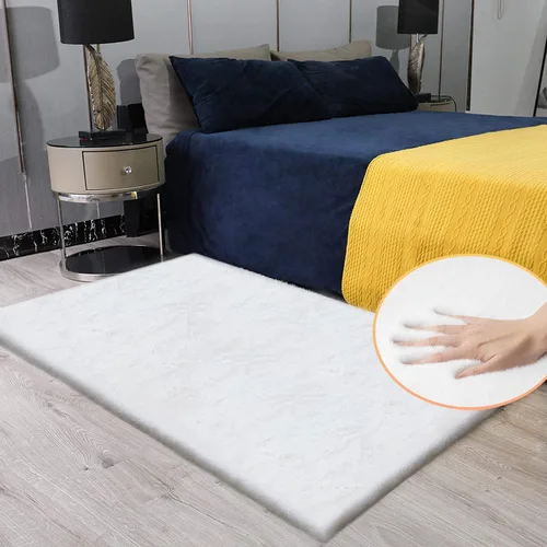 Miniatura 3 de ORINOVA Alfombras peludas de piel de conejo blancas para sala de estar, alfombras peludas lavables para dormitorio, cuarto de bebé, alfombra bohemia