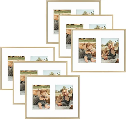 Miniatura 65 de Golden State Art, Marco de collage de aluminio de 4 x 6, muestra fotos de 6 x 4 con tapete de 2 aberturas o una foto de 8 x 10, vidrio real, Negro