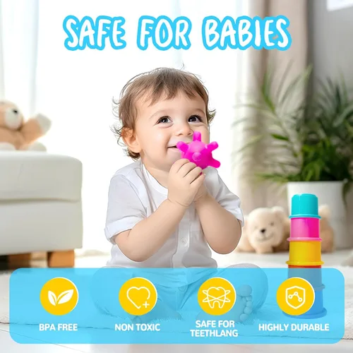 Miniatura 7 de Juguetes Montessori para bebés de 0-3-6-12 meses, juguetes 6 en 1 para bebés de 4, 5, 6, 7, 8, 9 meses, juguetes apilables de bloques para bebés