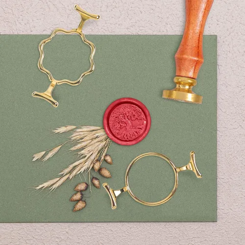 Miniatura 7 de Kit de Sello de Cera Yelsky con Sello de Cera de 1 Pulgada - 2 Moldes de Sello Metálicos con Forma de Flor Redonda, Alfombrilla de Silicona para 2