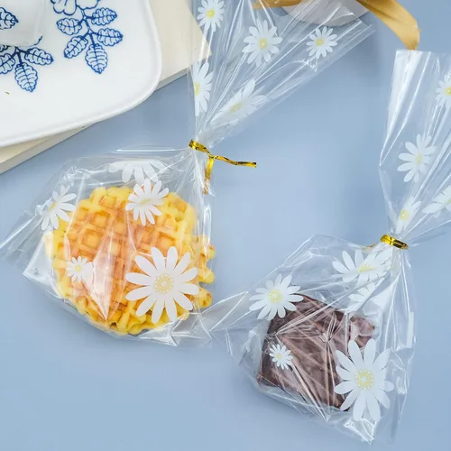 Miniatura 5 de souG 100 bolsas de celofán con fuelle pequeñas de margaritas blancas