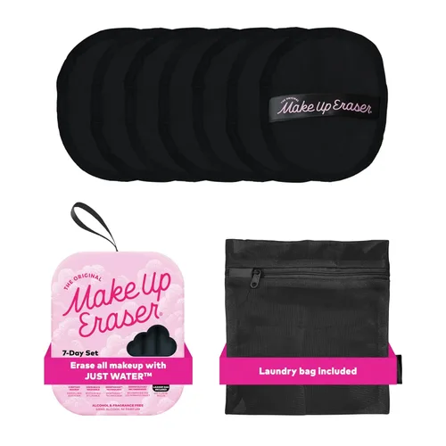 El juego original de 7 días de MakeUp Eraser borra todo el maquillaje con solo agua, incluyendo rímel impermeable, delineador, base, lápiz labial,