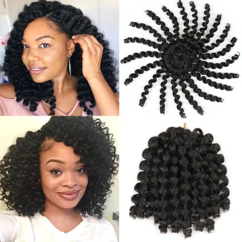 Miniatura 12 de Leeven Pelo corto de 8 pulgadas de Jamaica Bounce Wand Curl Crochet Hair Senegalese Twist sintético trenzado de pelo Ombre azul Jumpy Wand Curly