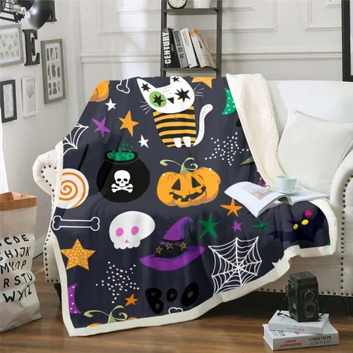 Miniatura 24 de Erosebridal Manta gótica de murciélagos de Halloween, manta de forro polar blanco y negro de 40 x 50 pulgadas, silueta vintage para niños, sombras