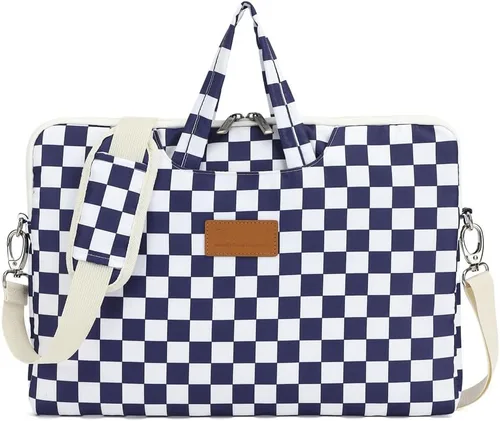 Miniatura 15 de canvaslife Bolso mensajero de hombro para computadora portátil con patrón de cuadros negro agua para portátil de 16 pulgadas y 15.6 pulgadas-16