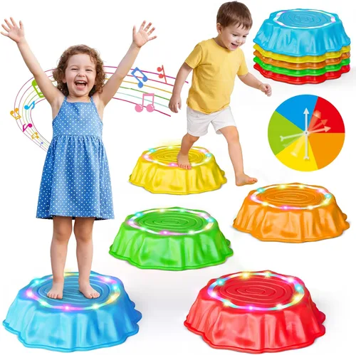 Flooyes Escalones luminosos para niños, 6 piezas con música, escalones antideslizantes, juguete sensorial para habilidades de equilibrio y