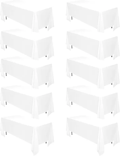 Miniatura 228 de Paquete de 10 manteles de poliéster de 60 x 102 pulgadas, manteles de poliéster beige para mesas rectangulares de 6 pies, resistentes a las manchas