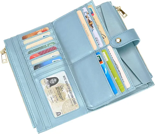 Miniatura 4 de YALUXE Billeteras con doble cremallera para mujer, cartera para teléfono celular, tarjetero de cuero vegano